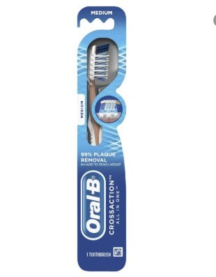 Oral-B Crossaction Manual Toothbrush Medium Bristles 99% Plaque Removal 80% Surface Stains Whitening Effective Oral Care for Brighter Smile Daily Use Coffee Cleanser