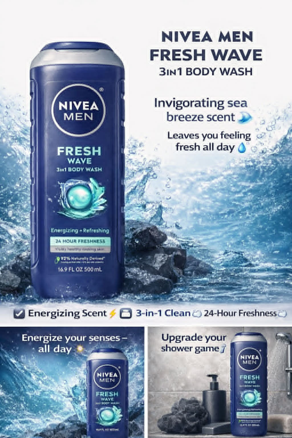 Nivea Men-3 in 1 Bodywash 16.9 fl/oz