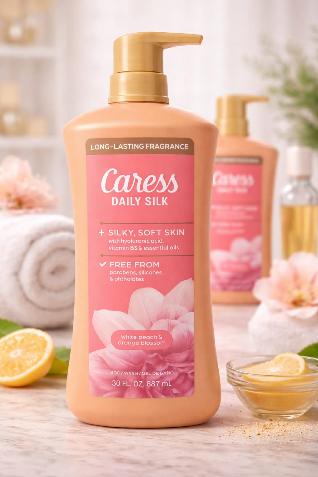Caress Daily Silk, White Peach & Orange Blossom 30FLOZ
