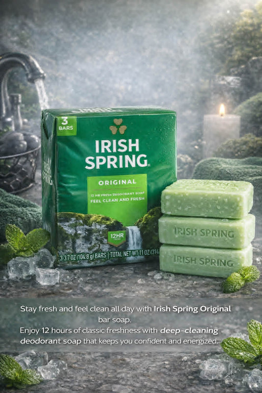 Irish Spring-Original 12Hour Fresh Deodorant Soap, 3 Soap Bars Pack (104.8g each)