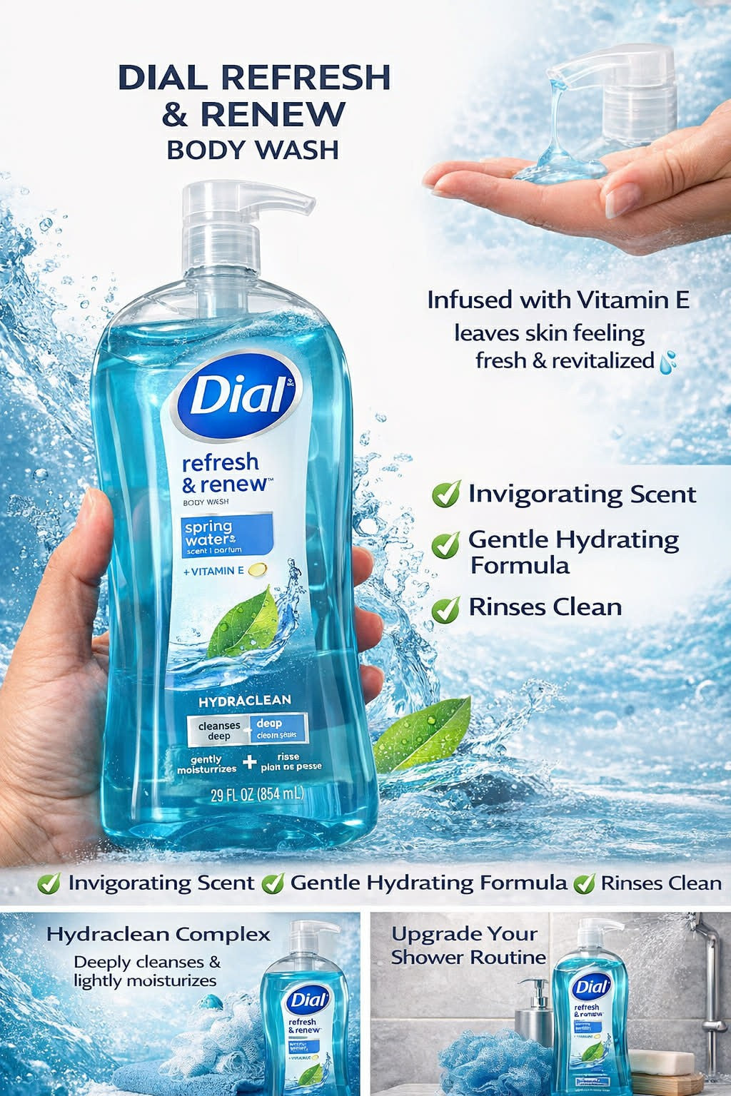 Dial , Refresh& Renew Bodywash + Vitamin E ,32fl/oz